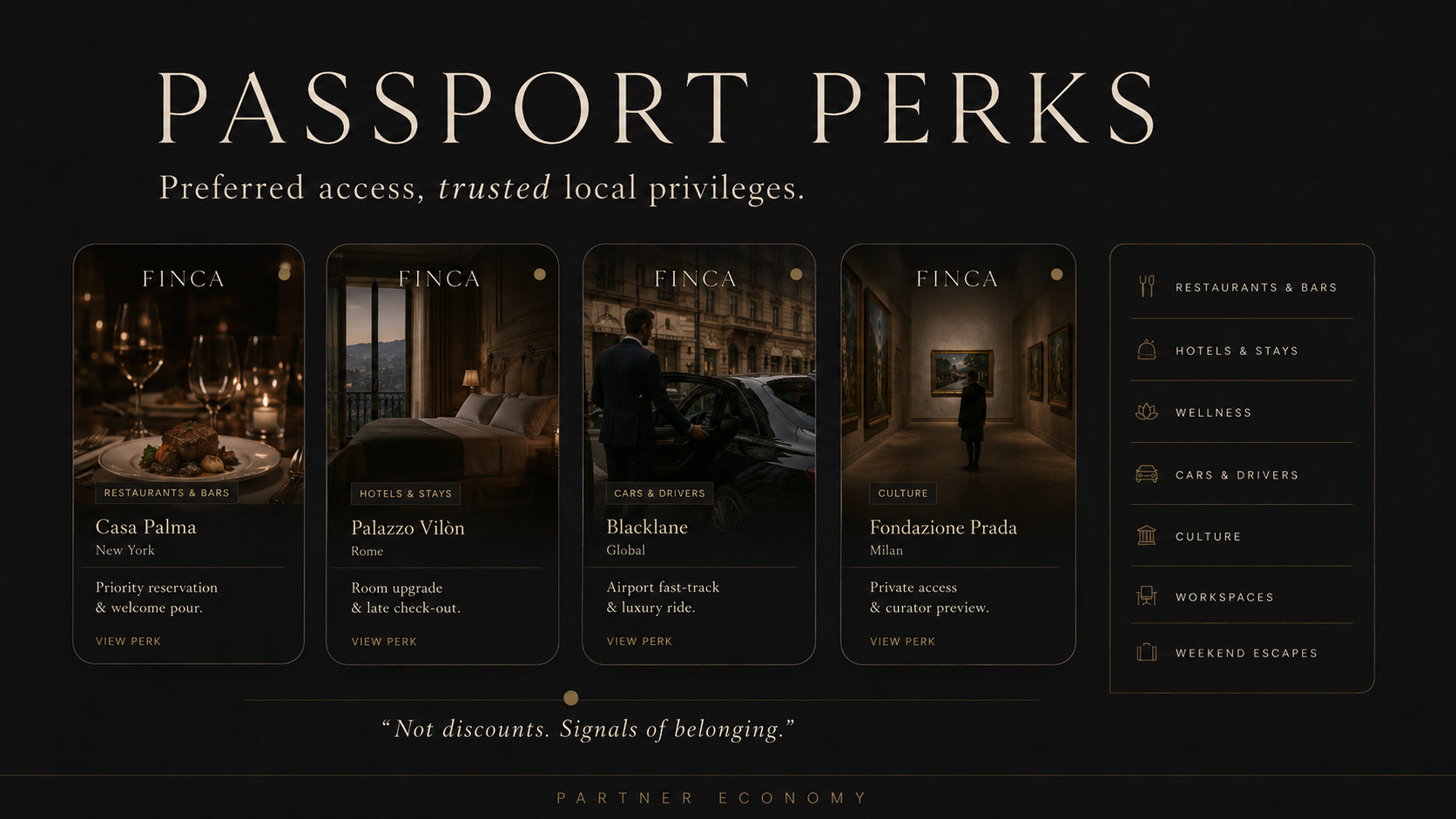 FINCA Passport perks — preferred access, trusted local privileges