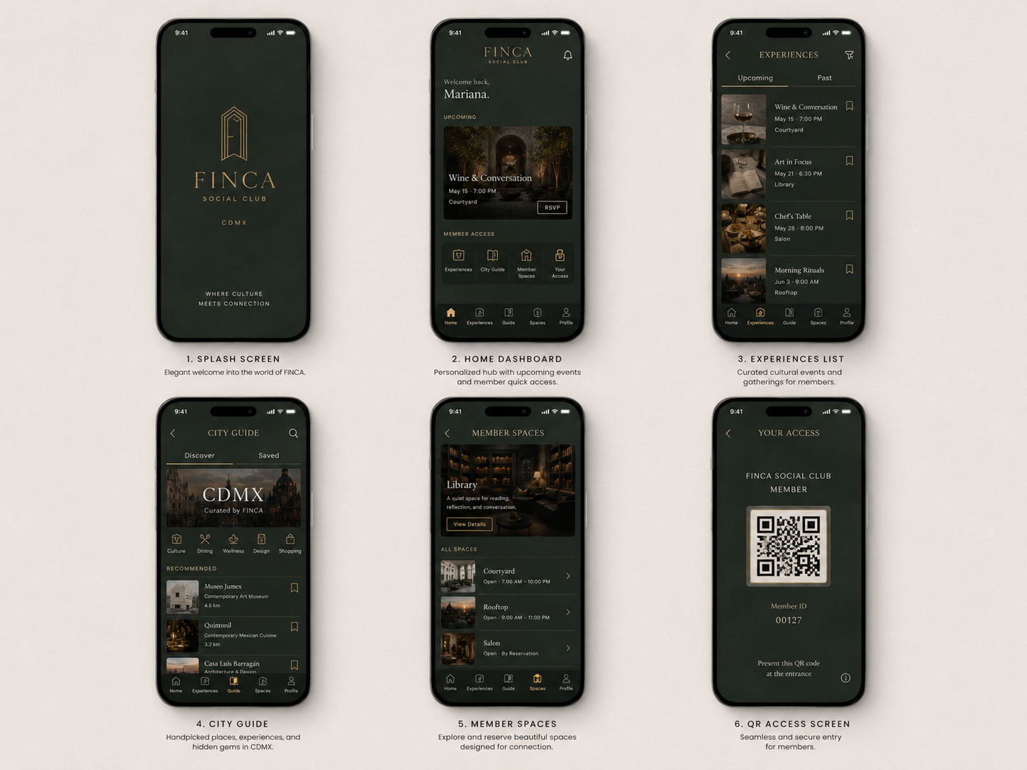 FINCA member app screens