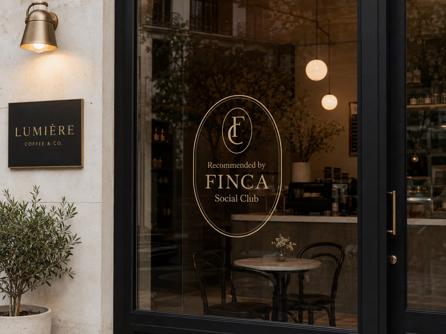 Recommended by FINCA — storefront window mark